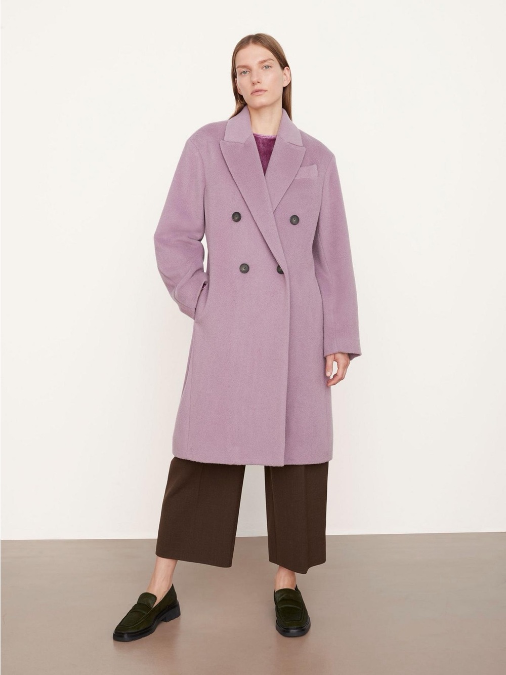 VINCE Brushed Wool Double Breasted Wool Coat Jacket Lavender Purple XL - Picture 2 of 10